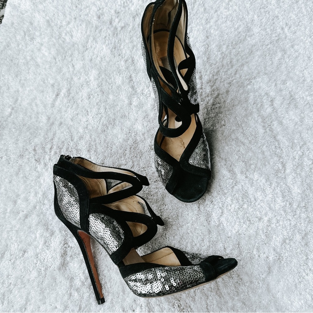 Jimmy Choo Black Suede Sequins Heels 39